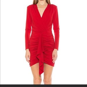 Alexia Admor Ruched V-Neck Red Long Sleeve Minidress